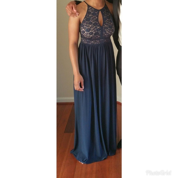 Glitter Lace Keyhole Bodice Halter Gown - Picture 4 of 4